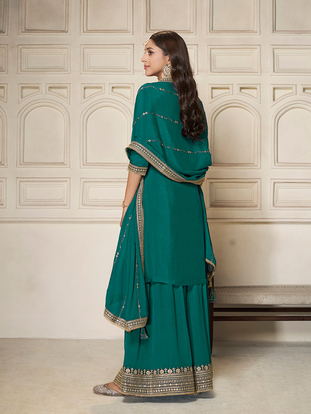 Wedding wear teal green sharara suit for women