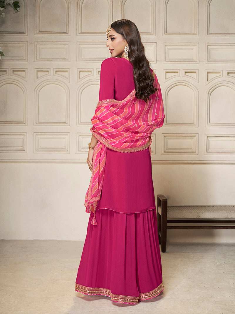 Embroidered pink sharara suit for wedding and festive occasions