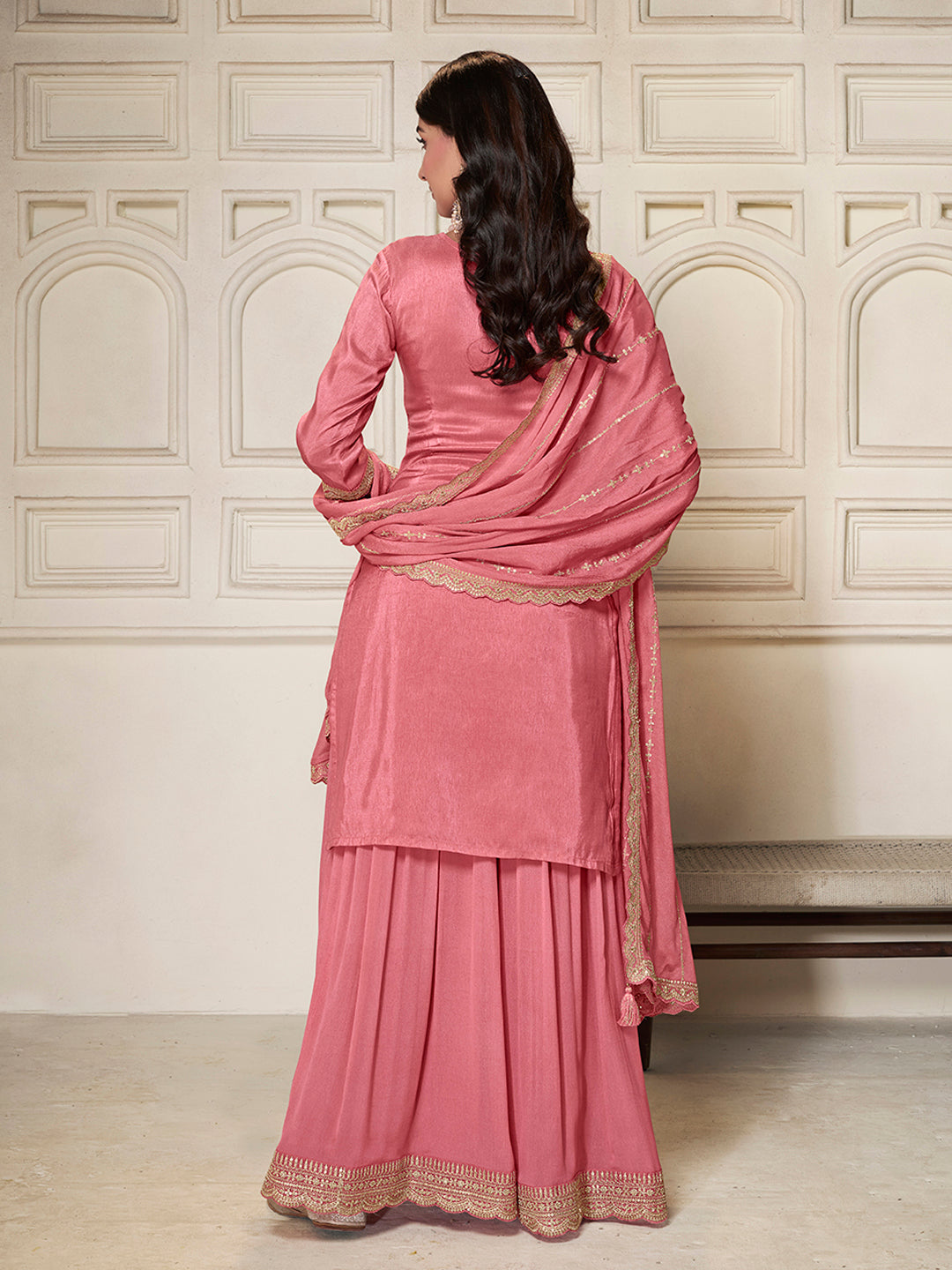 Elegant wedding sharara suit with jacquard design
