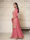 Dola silk ethnic outfit with scalloped Chinon dupatta