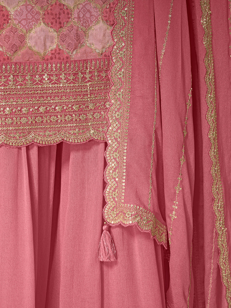 Sequin embellished pink sharara set with round neck kurta