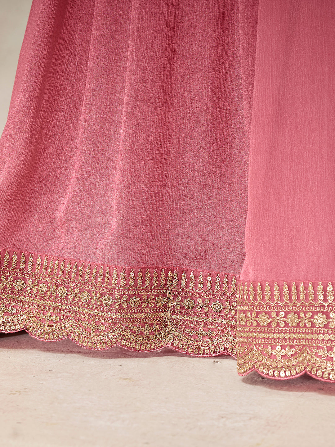 Rose Pink Dola Silk Sharara Suit with Sequin Embroidery