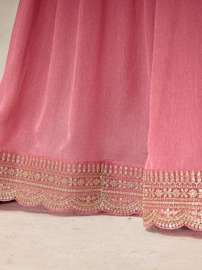 Rose Pink Dola Silk Sharara Suit with Sequin Embroidery