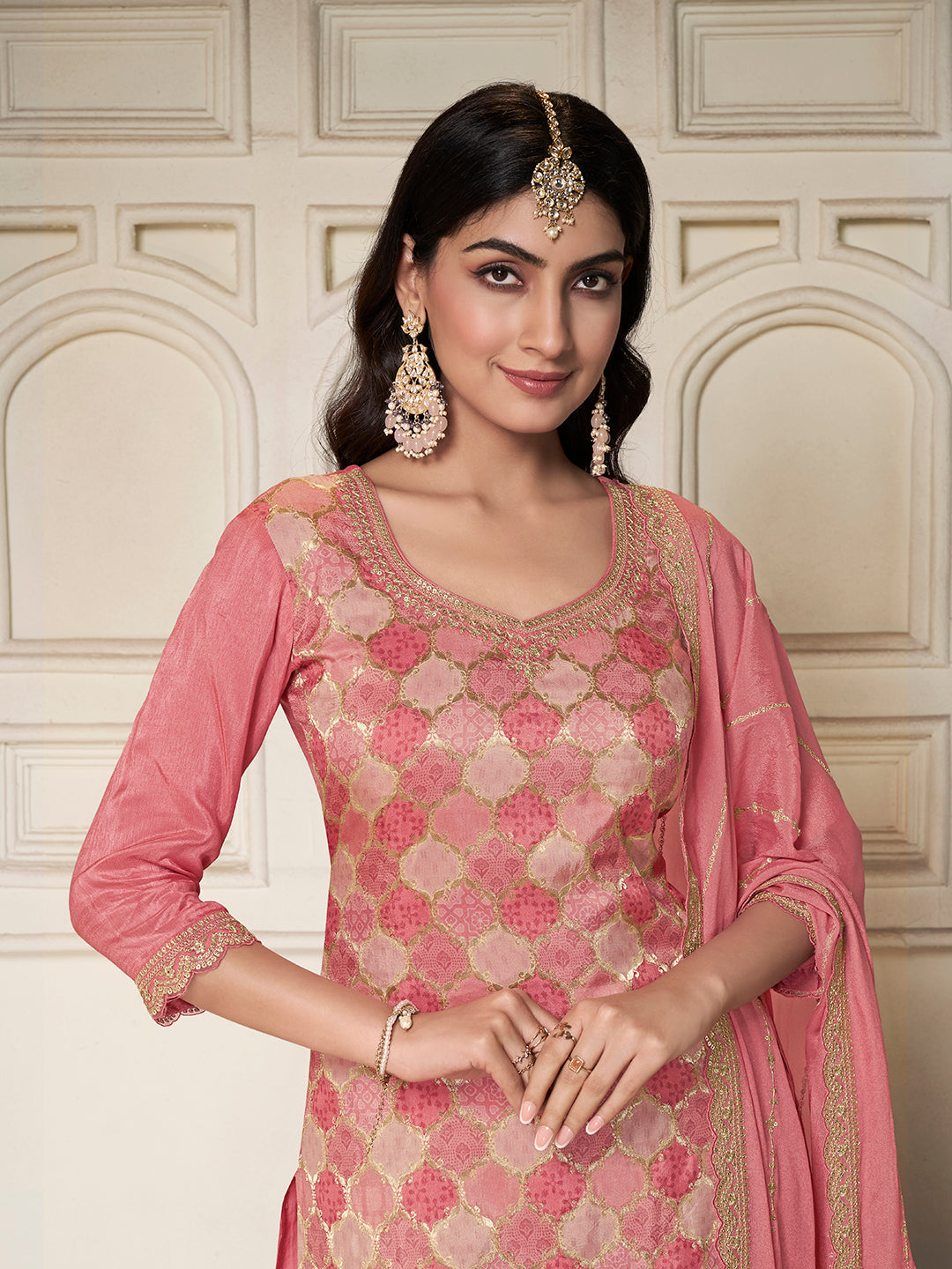Festive wear pink sequin sharara suit for women