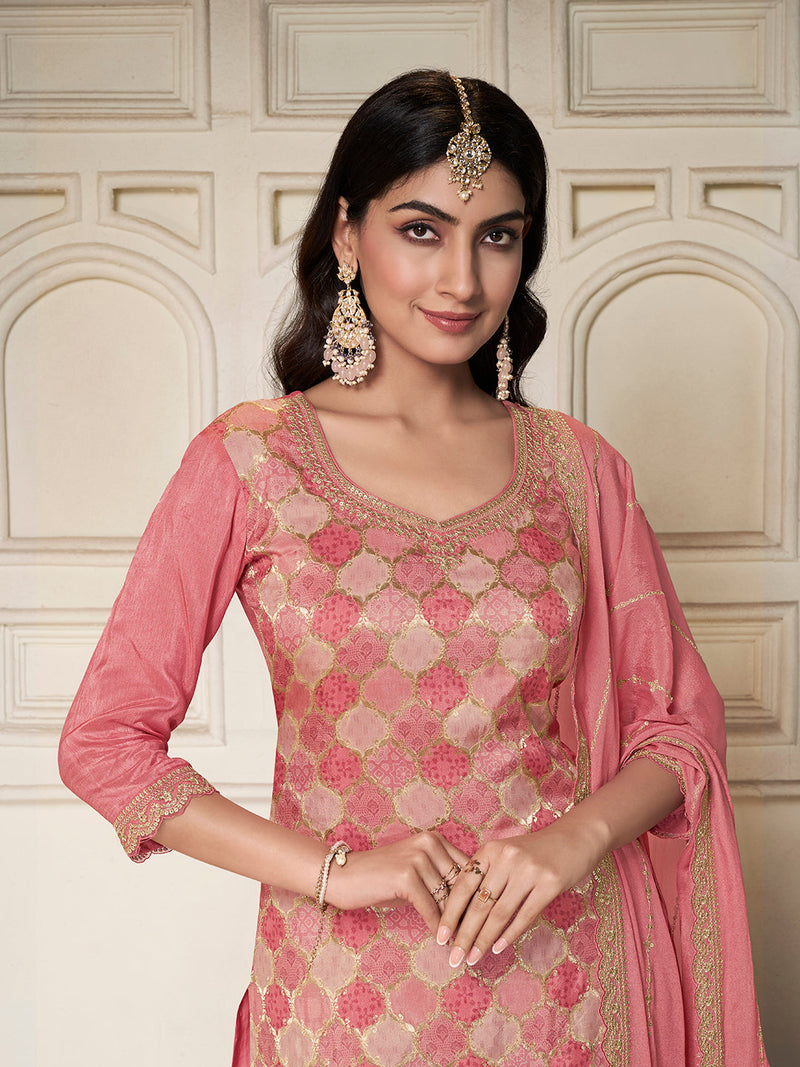 Festive wear pink sequin sharara suit for women