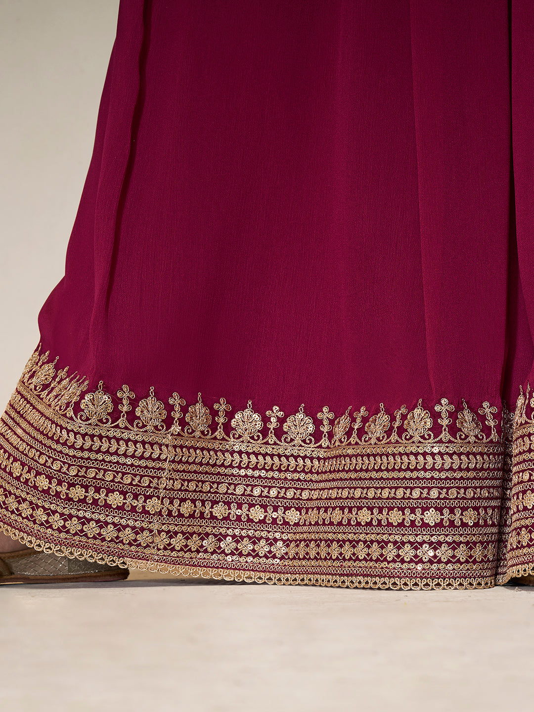 Deep Wine Chinon Sharara Suit with Heavy Sequins and Hand Embroidery