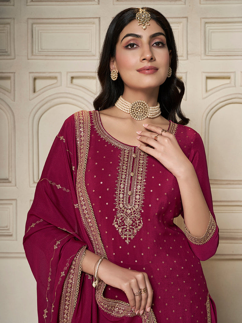 Designer wedding wear sharara suit in wine color
