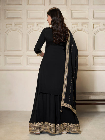 Elegant Black Embroidered Sharara Suit for Reception &amp; Celebrations