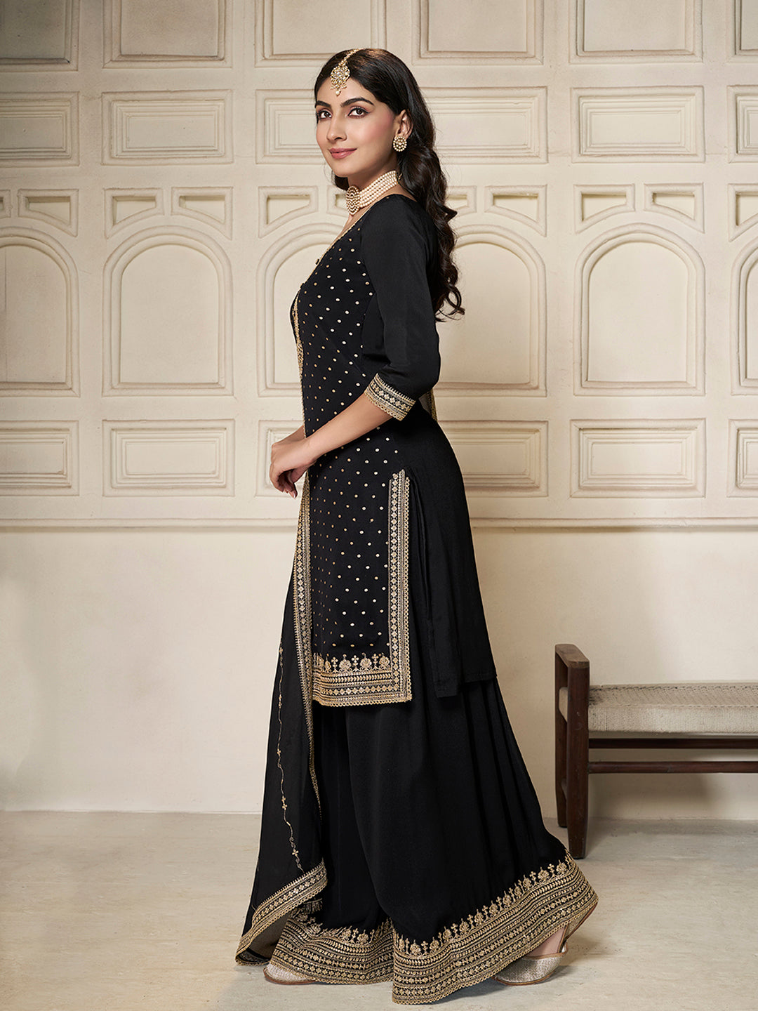 Black Ethnic Party Wear Outfit with Heavy Embroidered Dupatta