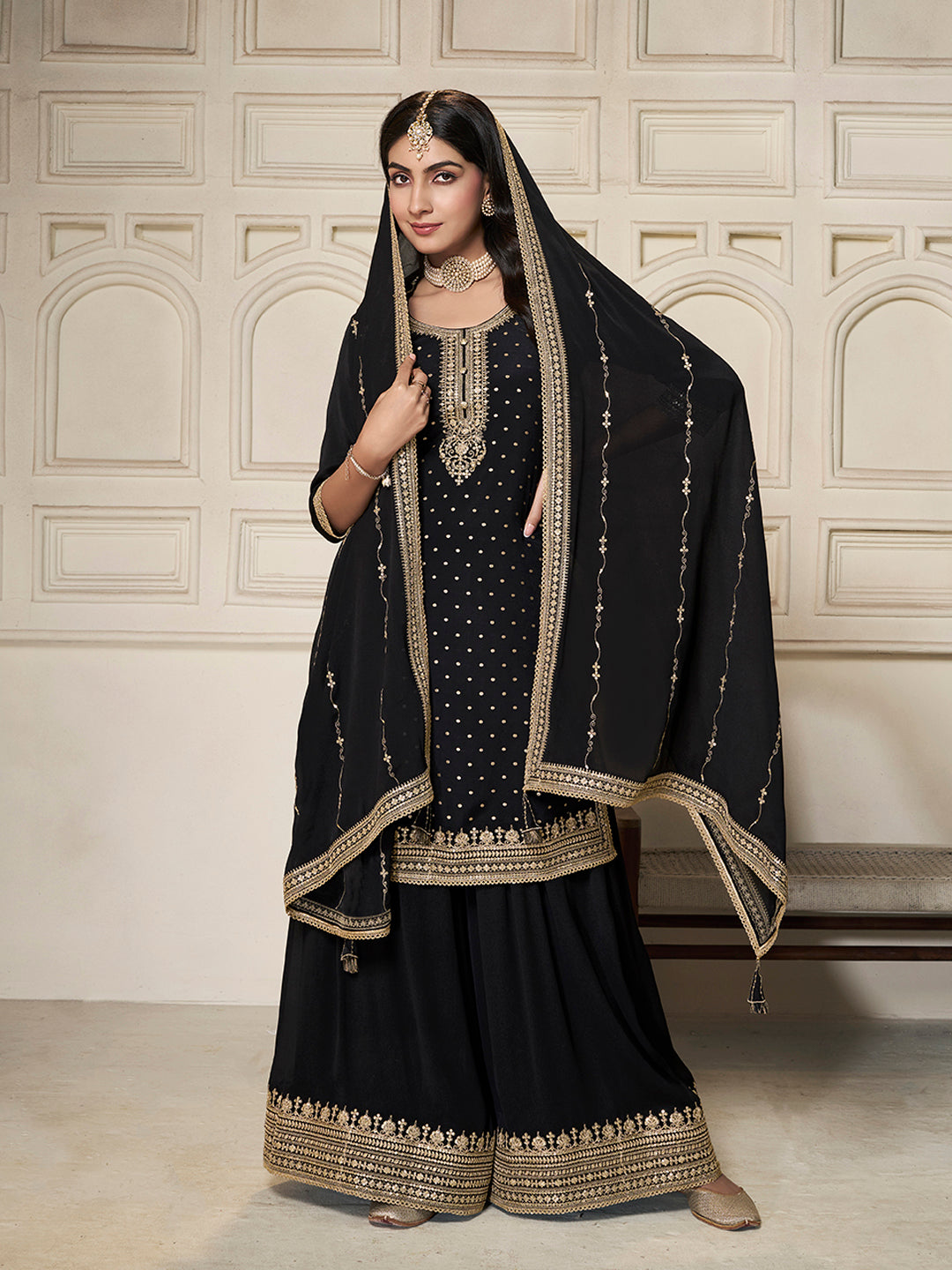 Festive Wear Black Sharara Suit for Wedding Functions