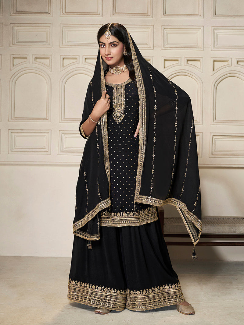 Festive Wear Black Sharara Suit for Wedding Functions
