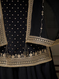 Black Chinon Sharara Suit with Heavy Gold Sequins Embroidery