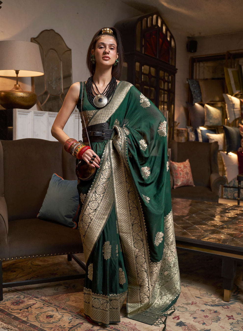 Green Woven Pure Soft Georgette Silk Saree 