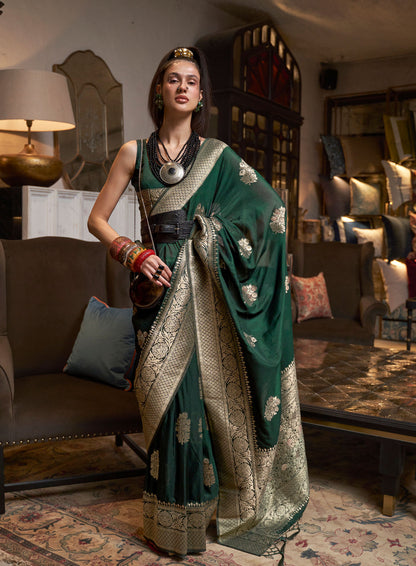 Green Woven Pure Soft Georgette Silk Saree 