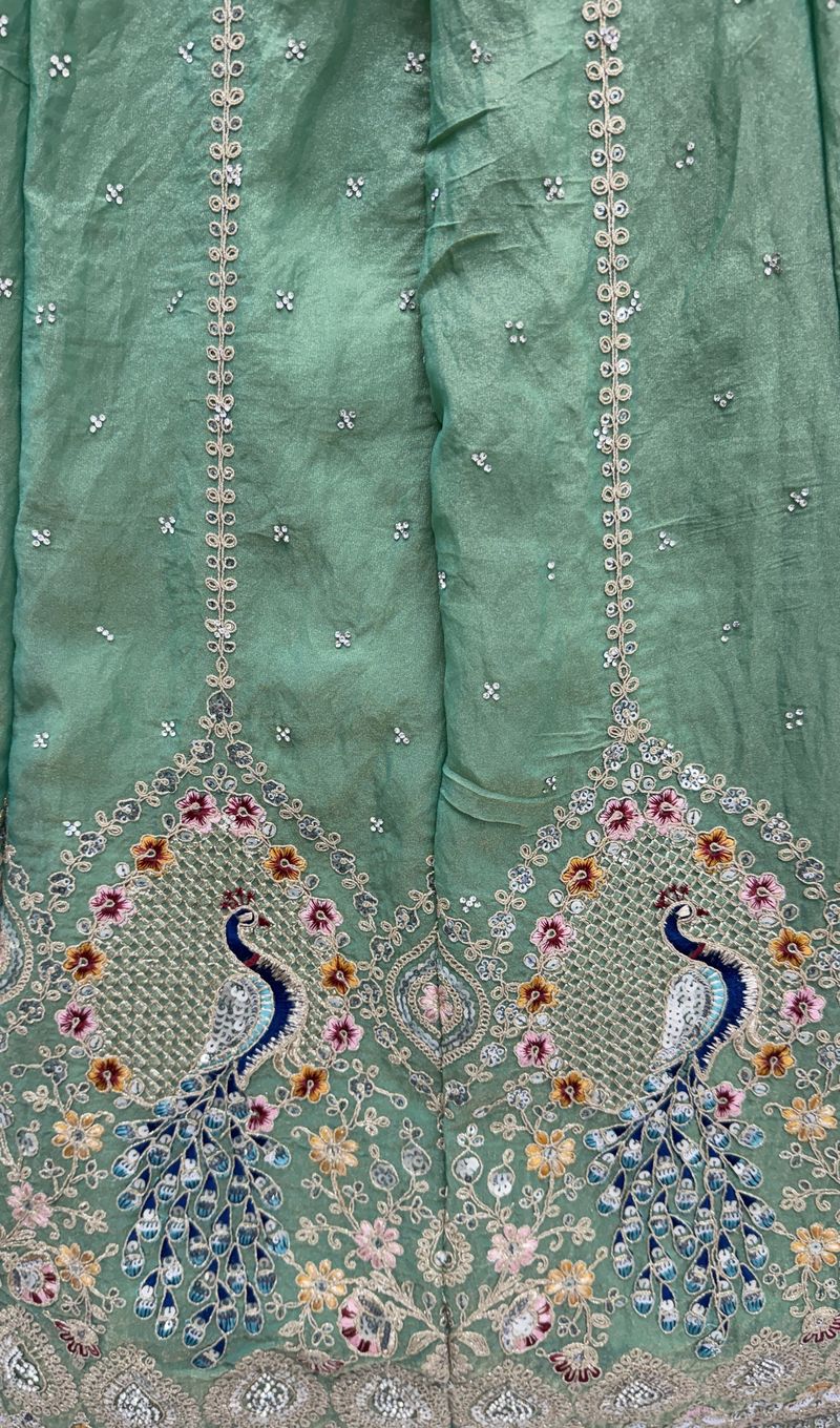 Pista Pure Soft Gadhwal Silk Heavy Embroidery Work Bridal Lehenga