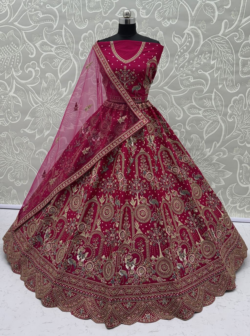 Rani Pink Pure Soft Silk Heavy Embroidery Work Bridal Lehenga 