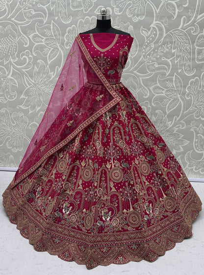 Rani Pink Pure Soft Silk Heavy Embroidery Work Bridal Lehenga 