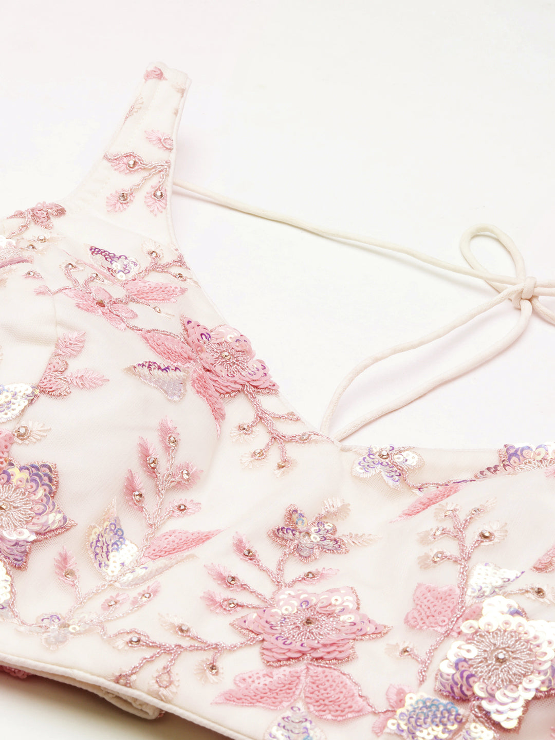 Cream Net Floral Sequins with Heavy Zarkan Embroidery Lehenga Choli & Dupatta