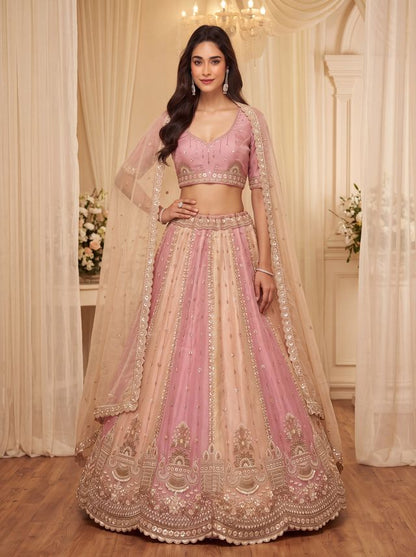 Multi Pure Soft Satin Silk Heavy Beads Motif Zari Embroidery Sequins Work Bridal Lehenga Choli