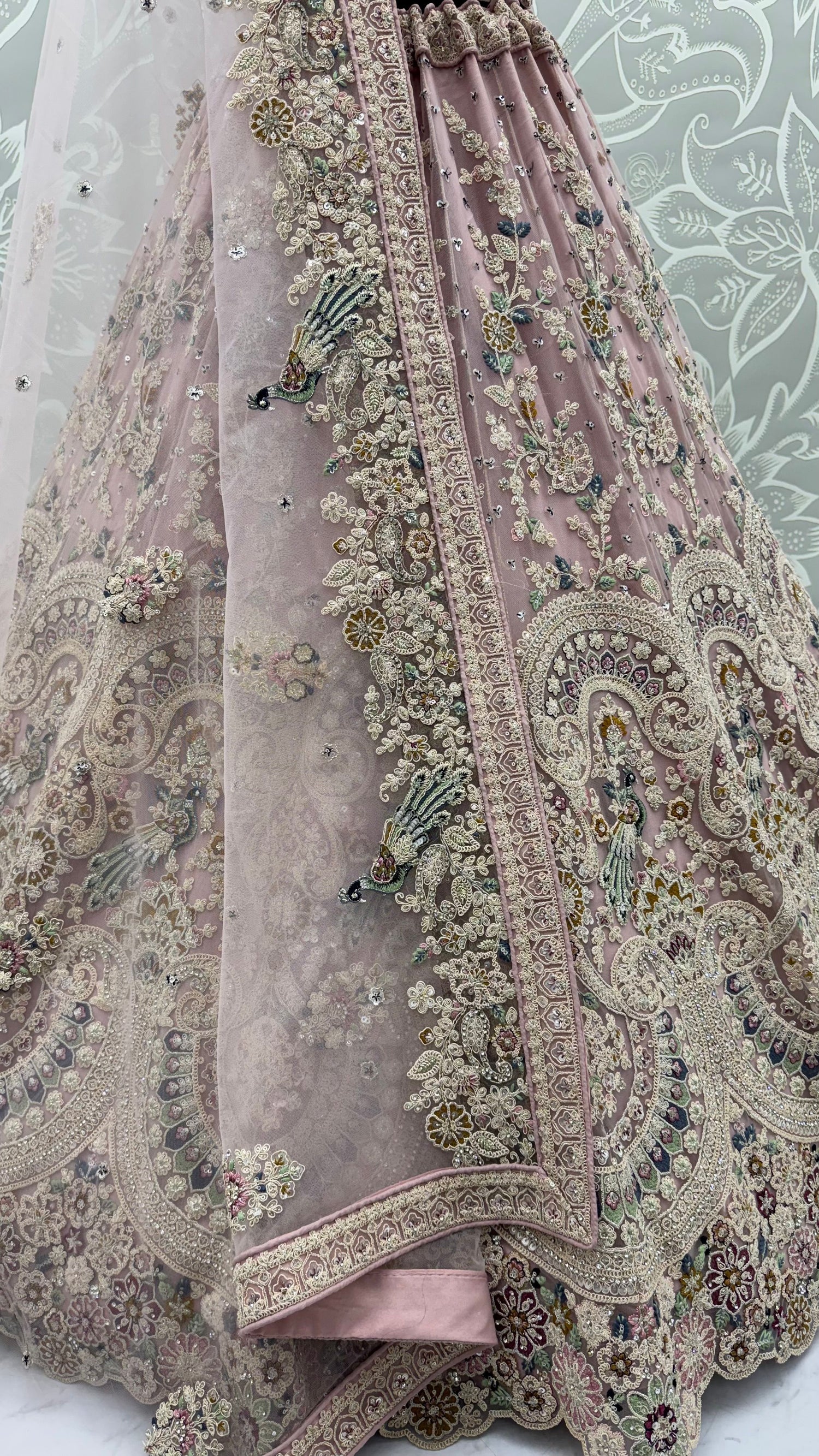 Pink Pure Heavy Net Sequins Sequins Zari Embroidery Work Net Bridal Lehenga Choli