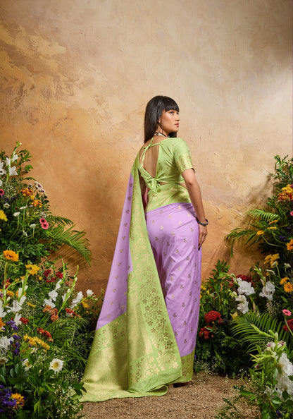 Lavender Pure Soft Handloom Weaving Silk Saree 