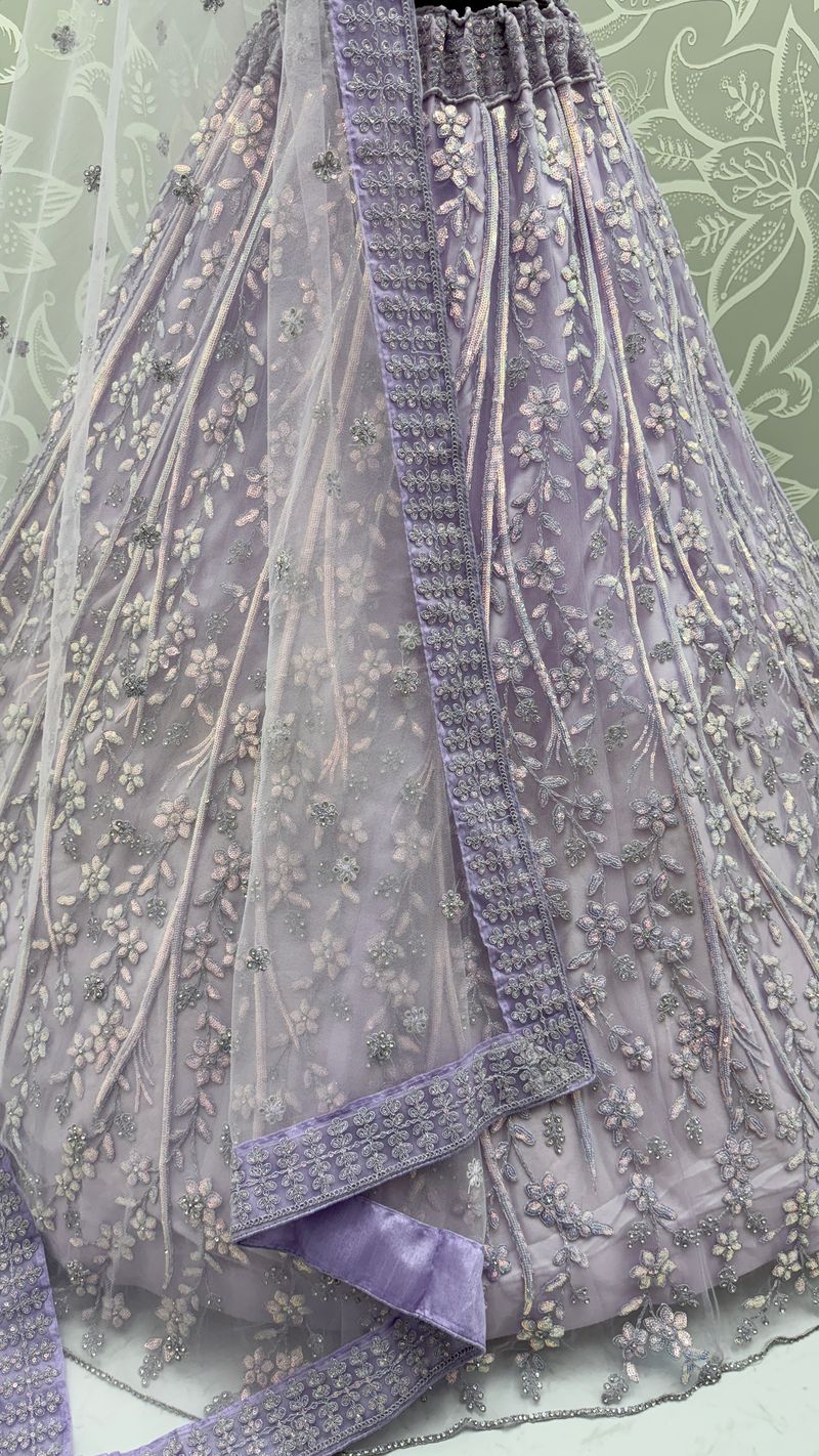 Light Purple Pure Soft Net Heavy Embroidery Work Bridal Lehenga
