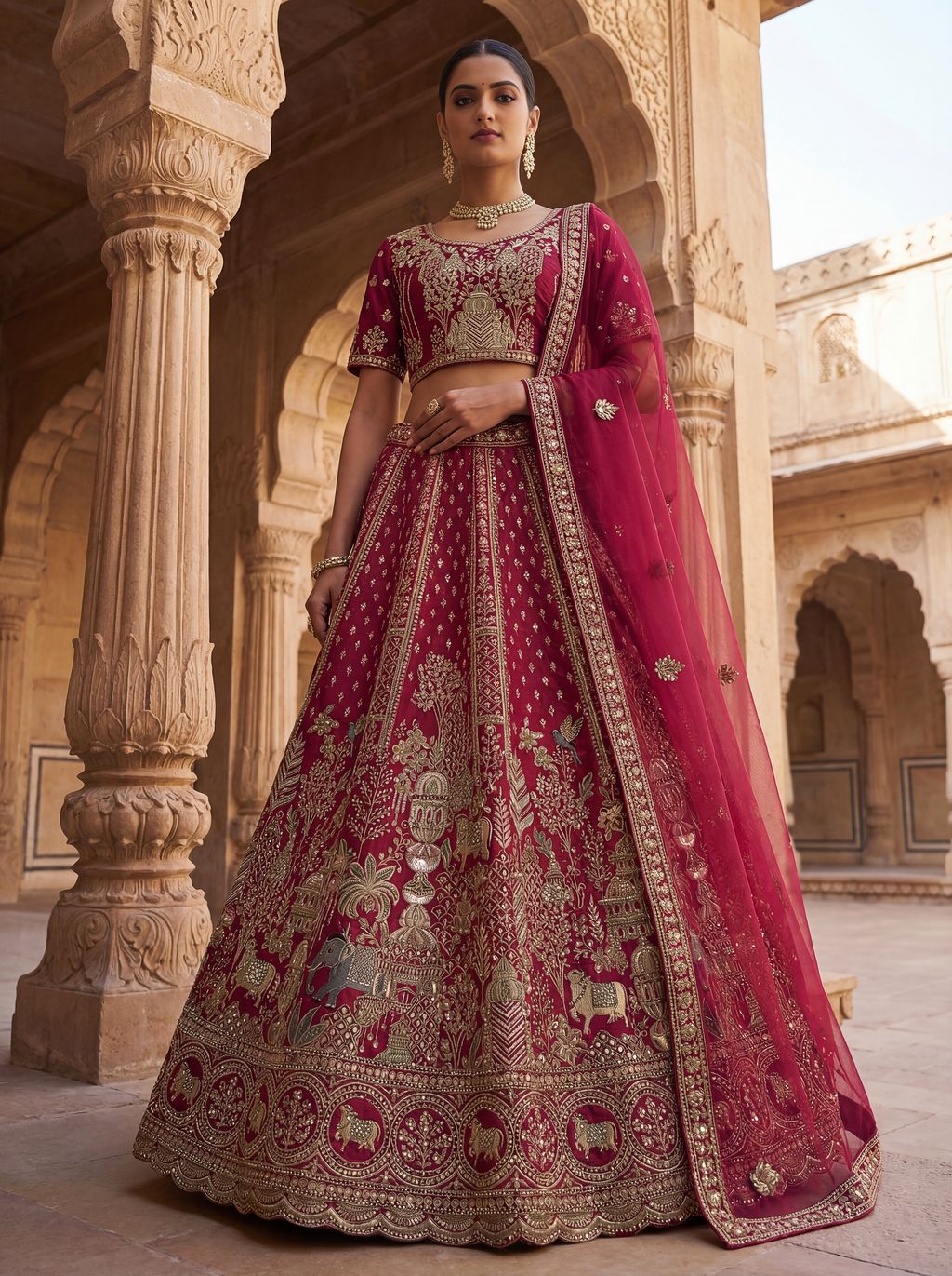 Rani Pink Pure Soft Gadwal Silk Heavy Embroidery Work Bridal Lehenga 