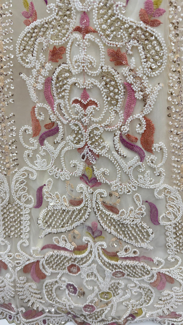 White Pure Heavy Net Motif Handwork Zari Sequins Work Bridal Lehenga Choli