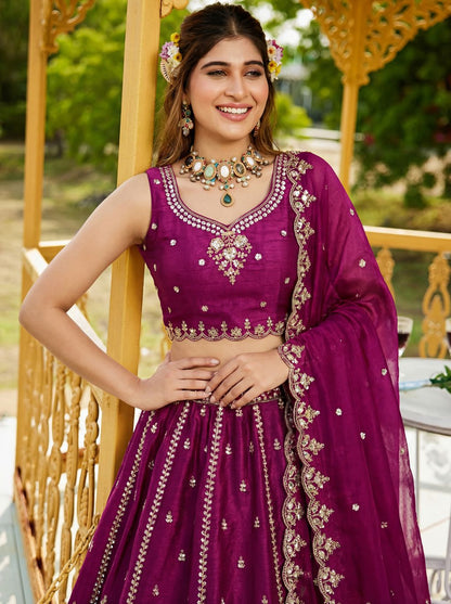Rani Pink Pure Soft Net Heavy Embroidery Work Bridal Lehenga