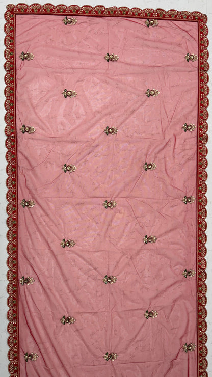 Red Pure Gadhwal Silk Khatali Handwork Sequins &amp; Crystal Bridal Lehenga Choli