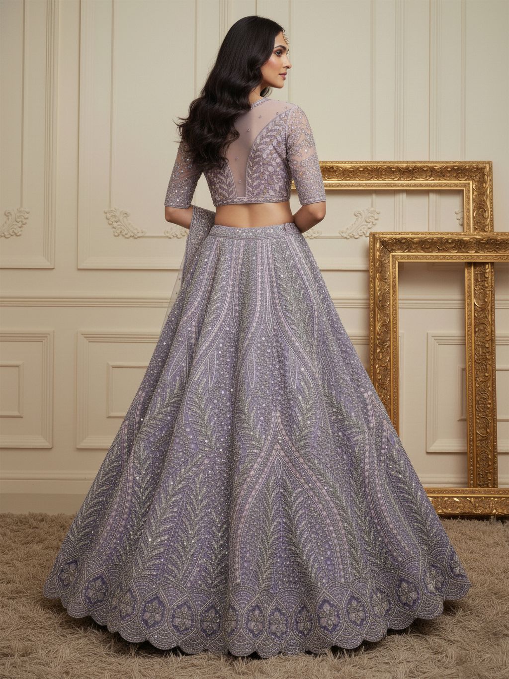 Lilac Pure Soft Heavy net Silk Heavy Embroidery Work Bridal Lehenga