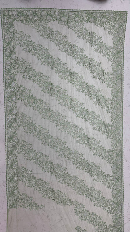 Olive Green Pure Premium Net Handwork Kasti &amp; Motif Zari Metallic Sequins Work Wedding Saree