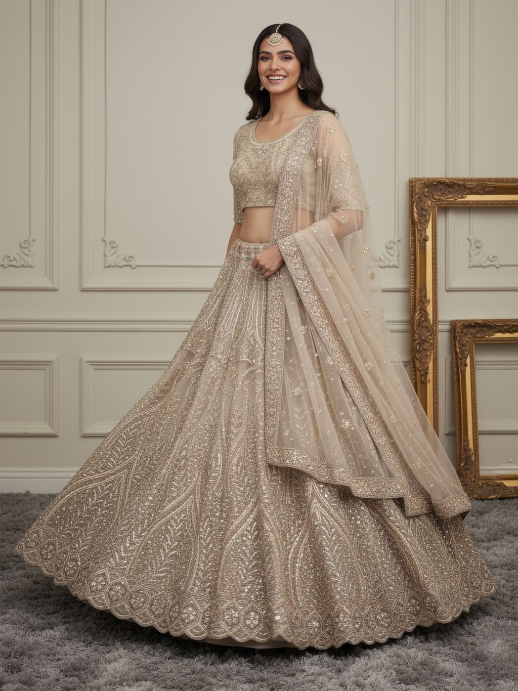 Golden Pure Soft Heavy net Silk Heavy Embroidery Work Bridal Lehenga