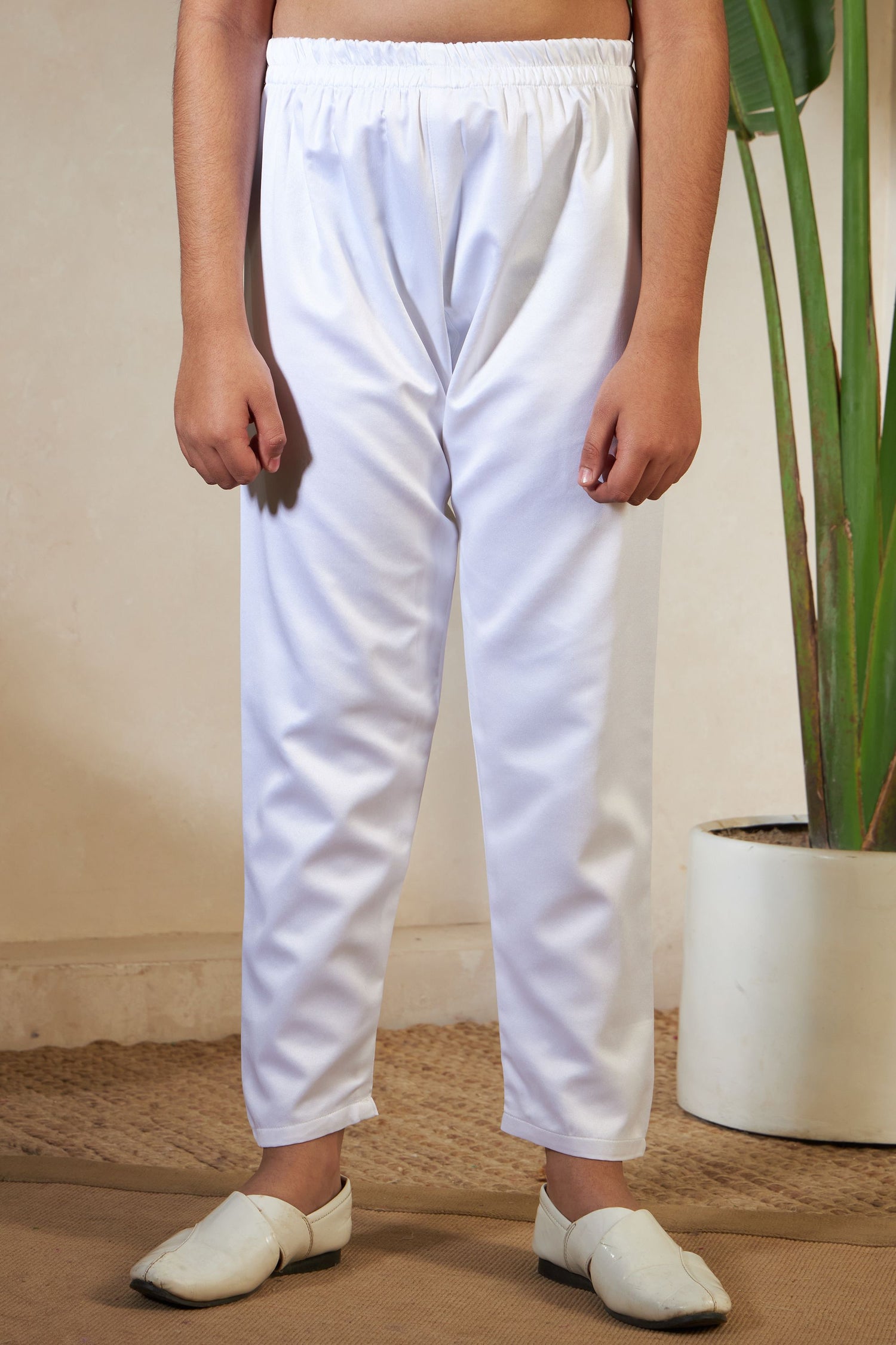 White Pure Satin Silk Kids Boy Kurta Pajama With Koti Jacket 
