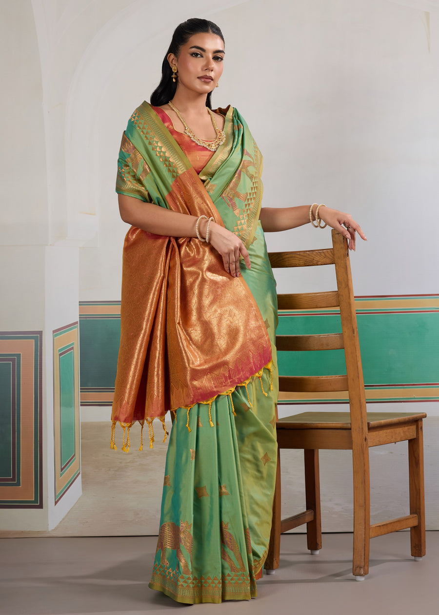 Sea Green Pure Soft Silk Handloom Saree Panetar Saree Anant Tex Exports Pvt.Ltd..