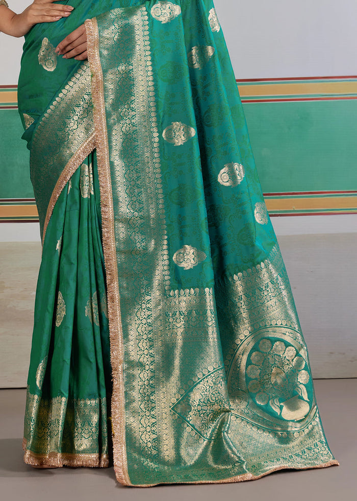 Hunter Green Woven Banarasi Satin Silk Saree