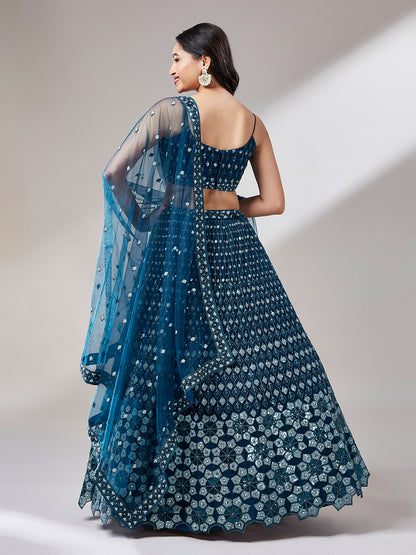 Navy Blue Net heavy Sequins Embroidery Lehenga Choli &amp; Dupatta