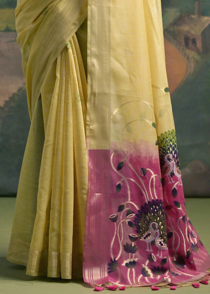Lemon Yellow Pure Soft Munga Handloom Weaving Cotton Saree Cotton saree Anant Tex Exports Pvt.Ltd..