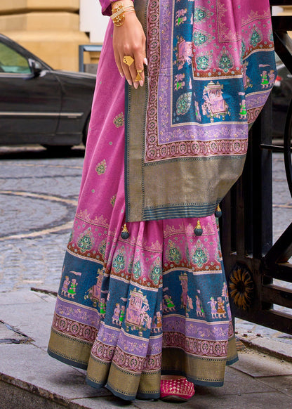 Pink Pure Viscose Silk Blend Foil Print Saree 