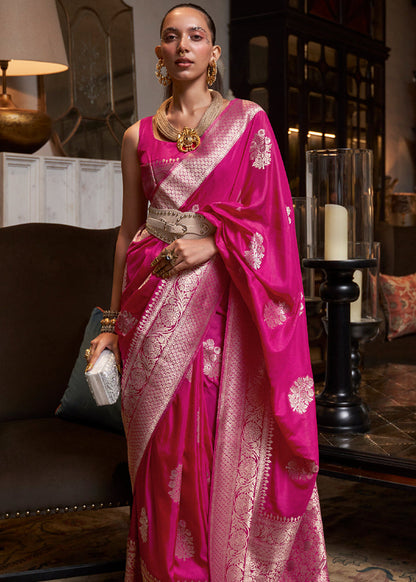 Pink Woven Pure Soft Georgette Silk Saree 