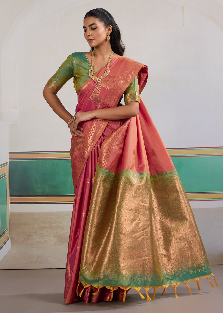 Rani Pink Pure Soft Silk Handloom Saree Panetar Saree Anant Tex Exports Pvt.Ltd..