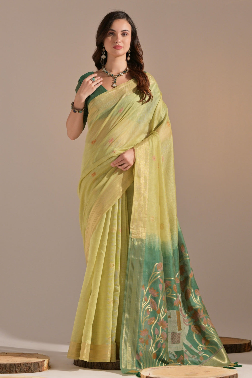 Light Sun Yellow Soft Muga Cotton Saree Munga Cotton Saree Anant Tex Exports Pvt.Ltd..