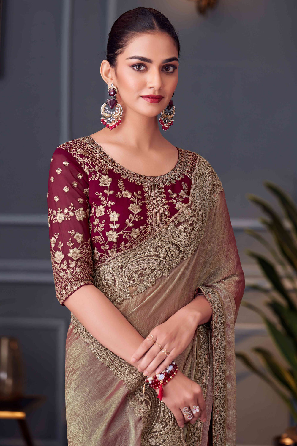 Chikoo Pure Georgette Chiffon With Embroidery Sequins Saree 