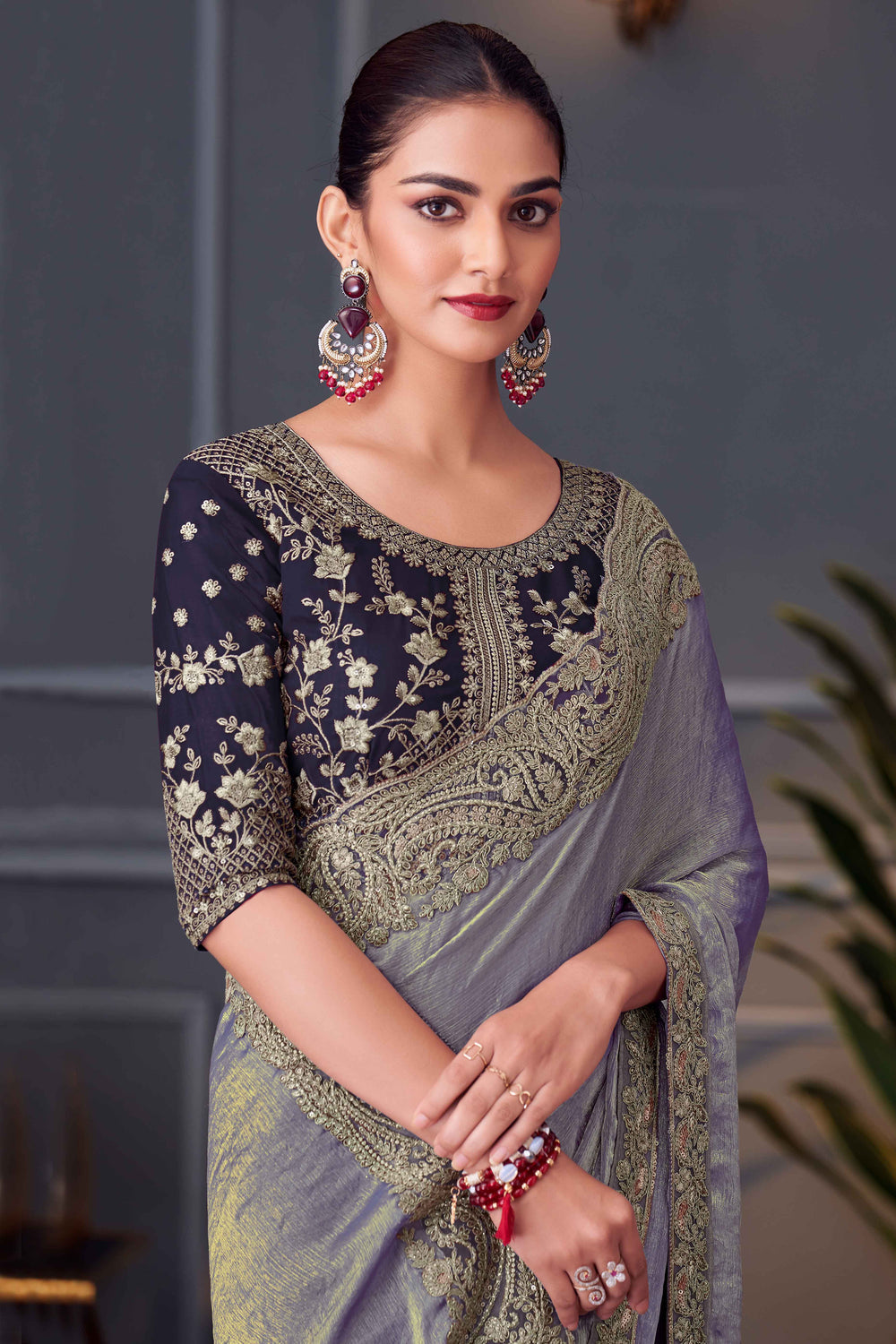 Grey Pure Georgette Chiffon With Embroidery Sequins Saree ##color## Georgette Saree with premium fabric and embroidery