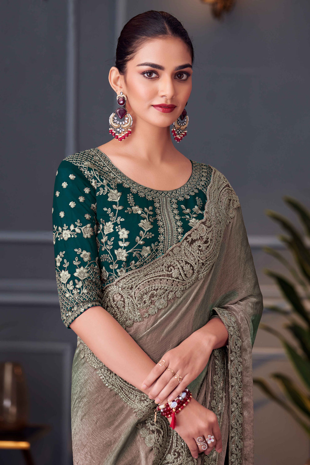 Grey Pure Georgette Chiffon With Embroidery Sequins Saree ##color## Georgette Saree with premium fabric and embroidery