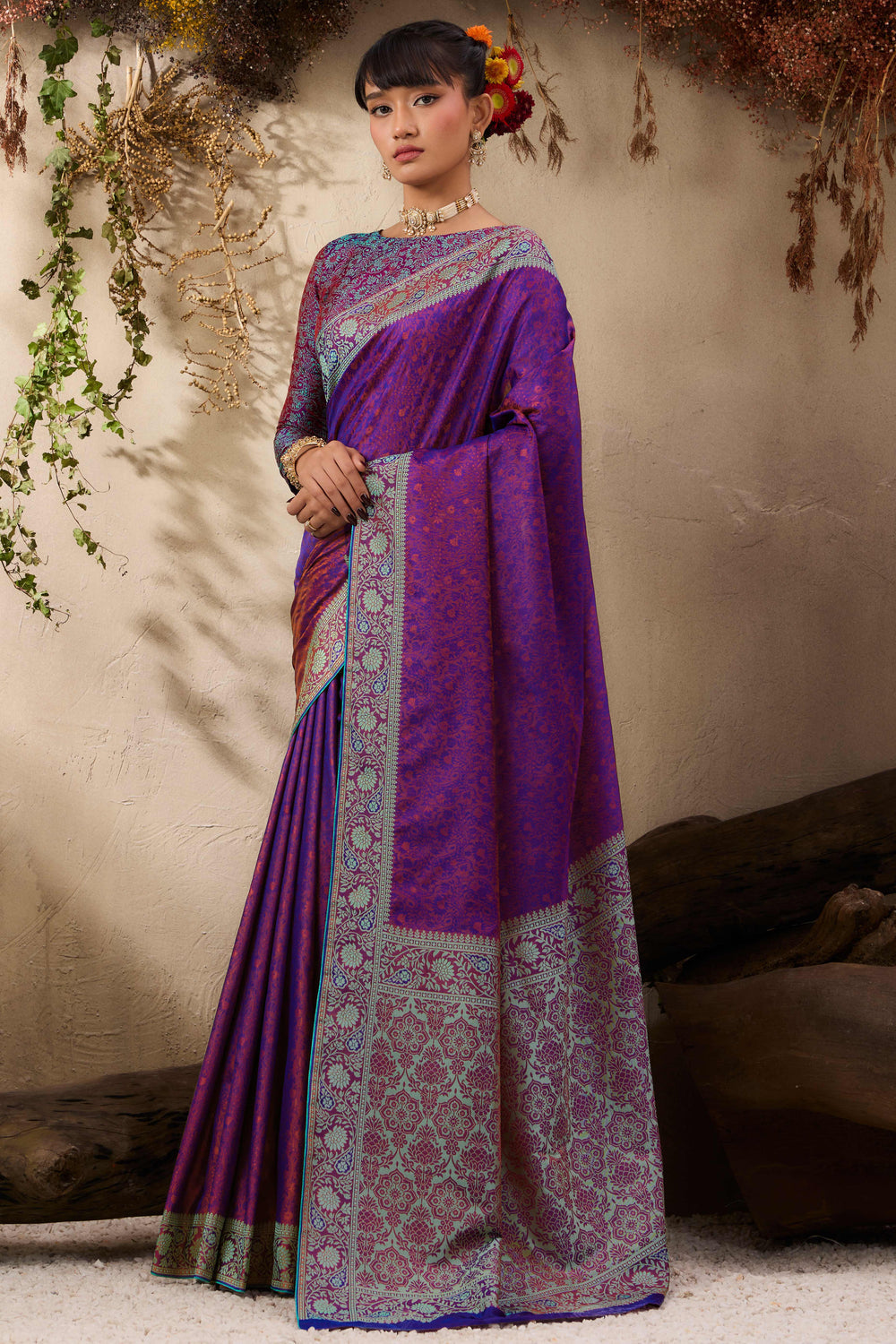 Purple Pure Silk Kanjivaram Handloom Banarasi Saree 