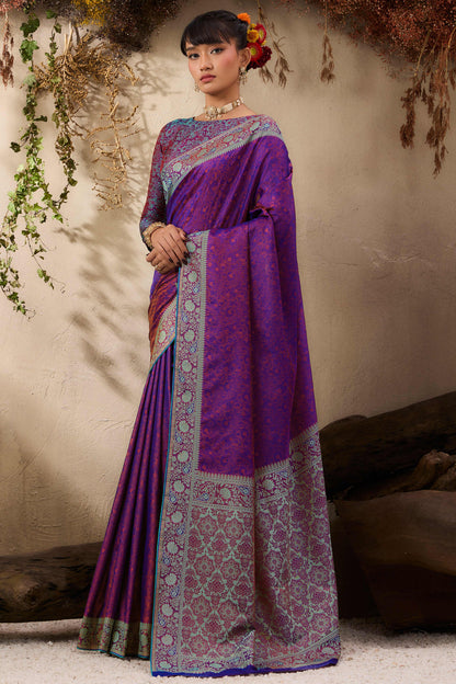 Purple Pure Silk Kanjivaram Handloom Banarasi Saree 