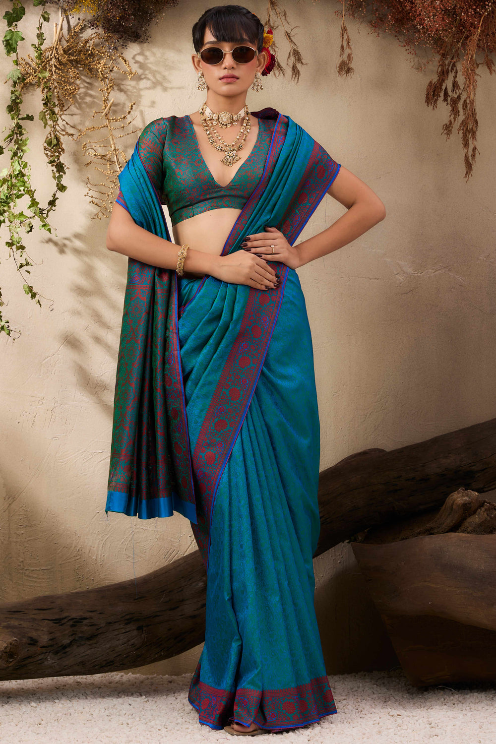 Teal Pure Silk Kanjivaram Handloom Banarasi Saree 