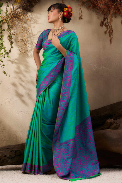 Turquoise Pure Silk Kanjivaram Handloom Banarasi Saree 