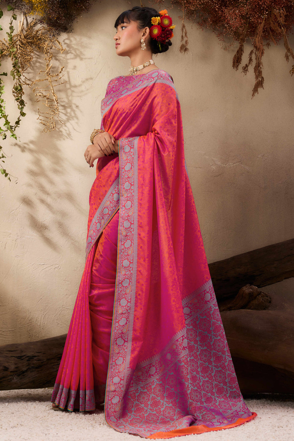 Magenta Pure Silk Kanjivaram Handloom Banarasi Saree ##color## Patola Saree with premium fabric and embroidery